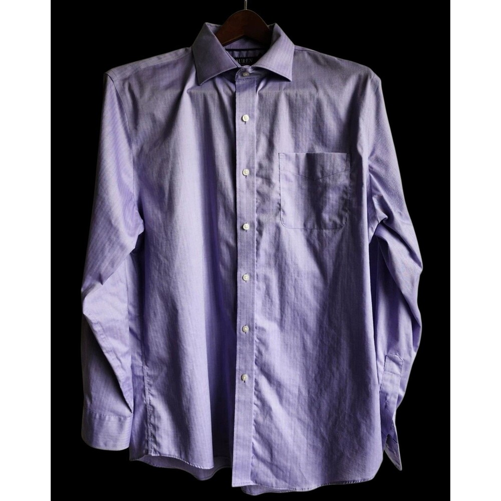Lauren Ralph Lauren Mens Slim Fit Dress Shirt 17.5 36/37 Purple Stretch Non-Iron